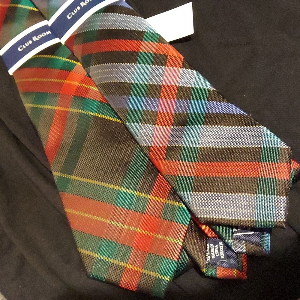 Club Room Men's Classic Holiday Tartan Tie,  Med Blue - Picture 3 of 5